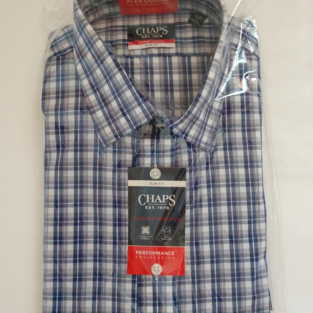 Chaps Blue and White Plaid Casual Button Down Shirt